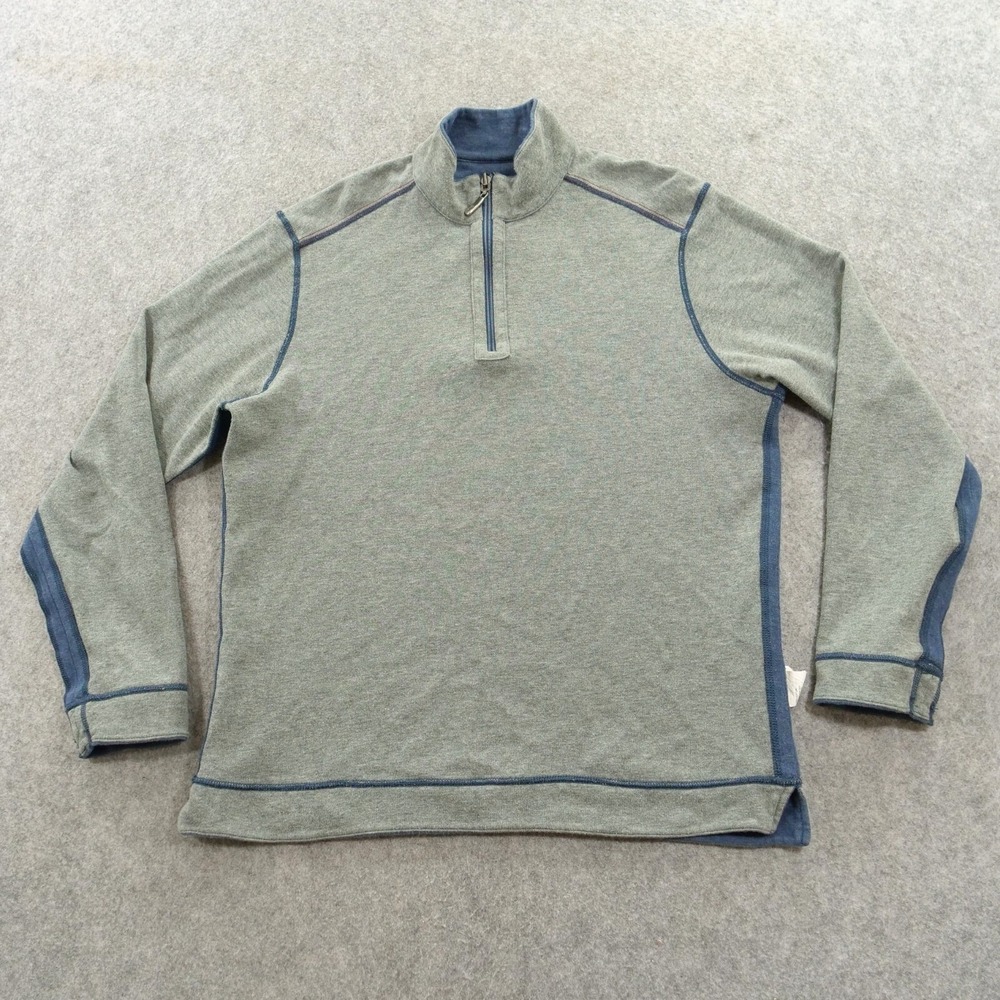 Tommy Bahama Sweater Mens Small Blue Gray Reversible 1/4 Zip Knit Mock Neck